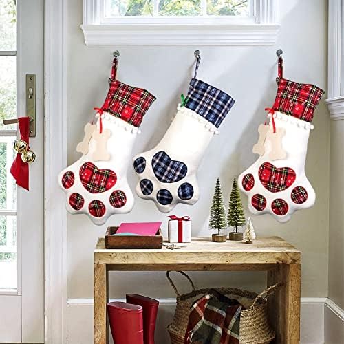 Нашите Топли Божиќни Чорапи За Миленичиња, Црвени Висечки Божиќни Чорапи Со Голема Шепа За Кучиња За Украси За Божиќни Камини, 18 х 11 Инчи