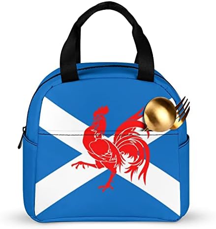 Црвен Петел Шкотска Знаме Торба За Ручек Еднократно Изолирана Кутија За Ладилник Пренослива Чанта Отпорна на Истекување За Пикник За Работа