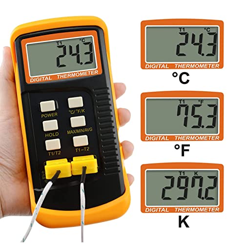 2-Канален Дигитален Термометар, Лесен За Употреба Контакт Дигитален Термометар Индикатор За Мала Моќност К ТИП АПС За Мерење На Температурата
