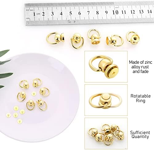 Thinp 12 парчиња d прстен столб за завртки за завртки на главата 360 ° ротирачки месинг топка столпчиња Заврши златен метален прстен за