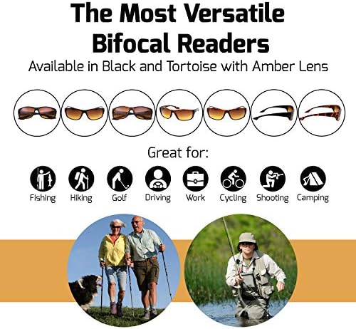 2 пар бифокални читатели на сонце спорт и завиткајте околу читањето очила за сонце - килибарна нијанса одлична за возење и риболов - мажи и жени
