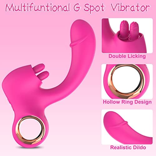 Clitoral G Spot Vibrator за жени, двојно лижење клит вибратор со 10 режими за замав и вибрирачки режими што се полнат реалистички дилдо