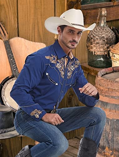 Западната кошула за маж со долги ракави на мажот Ел Пиоро, везена кошула за клучен кутија