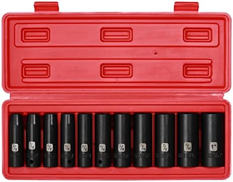 Mayouko 1/2 Drive Deep Impact SAE Socket Set, Cr-V, 6 поени, 11 парчиња, 3/8-инчи до 1-инчен