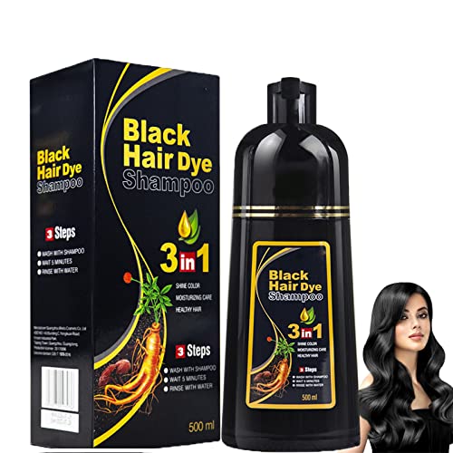 Црна шампон за боја на коса за сива коса, шампон за боја на коса 3 во 1, растителна боја за неколку минути за жени и мажи, природно боење на косата