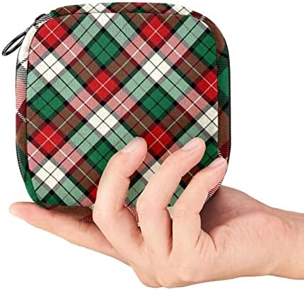 Санитарна торба за складирање на салфетка, торбичка за подлога, торбичка за подлога, мала торба за шминка, црвена зелена розова карирана лента