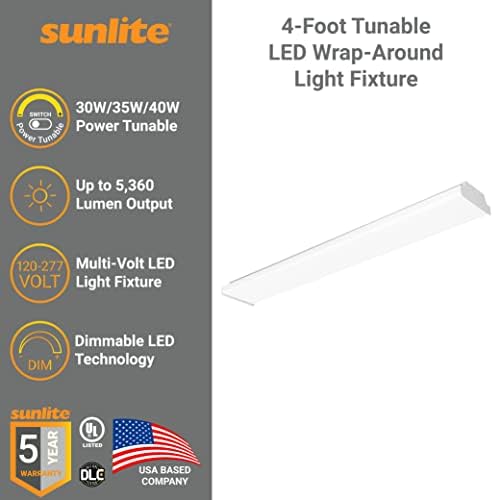 Sunlite 85292 LED обвивка од 4-метри LED околу тела, напојување со напојување 30W/35W/40W, 5360 лумени, бојата за прилагодување на бојата 35K/40K/50K, 120-277 волти, затемнето, заштеда на енер?