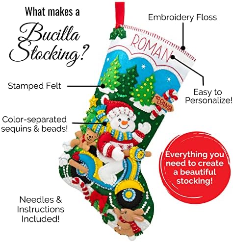 Bucilla Felte Applique Christmas Stocking комплет, Дедо Мраз и пријатели 18 „Почувствувајќи комплет за правење порибување на апликации, совршен