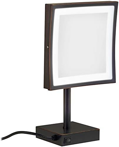 LED огледало за шминка со светло и зголемување 3x/5x, 8 -инчен месинг countertop осветлена суета козметички огледала со прекинувач и приклучок,