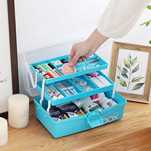 Sunxenze 12 '' три-слој чиста пластична занаетчиска кутија за занаетчиство, организатор на кутија за алатки/кутија за шиење, кутија за складирање на уметност со рачка