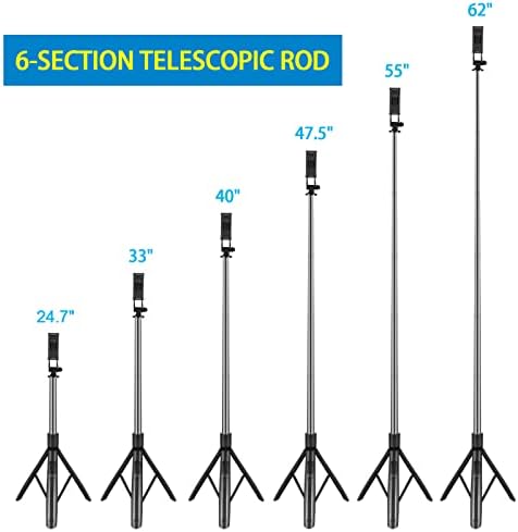 SOQTE 62 инчен телефонски статив селфи стап со далечински бленда и пополнете светлина, компатибилен со iPhone/Android/GoPro/дигитална