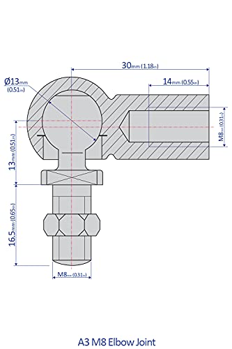 Bansbach Easylift 540 A3 M8 Endfitting на зглобот на лактот, челик, нишка за десна рака