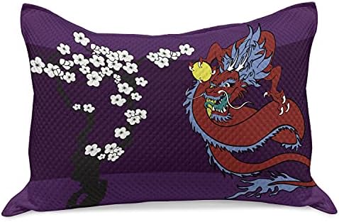 Амбесон змеј плетен ватенка перница, јапонски стил инспириран цртање фантазија животински цреша цвеќиња, печатење, стандардна покривка за перница
