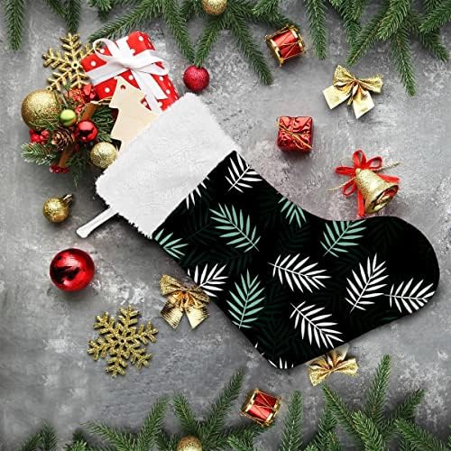 Божиќни чорапи бела зелена дланка лисја црно лето бело плишано манжетно манжетно со кадифено семејство празник персонализиран голем