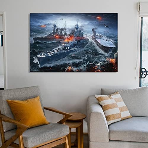 Модерно апстрактно масло за сликање Светот на воените бродови, бојно поле Постери за естетика на поморскиот океан, wallидни уметнички слики платно wallид декор дома де