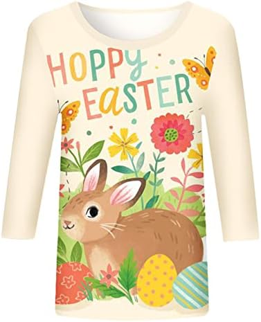 Велигденска зајаче кошула за жени жени 3/4 ракав горниот блуза графички печати обичен туничен врвови со долг ракав