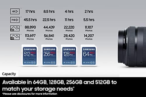 SAMSUNG PRO Плус Целосна Големина 128gb SDXC Мемориска Картичка + Читач, До 180 MB/s, Целосна HD &засилувач; 4K UHD, UHS-I,C10, U3, V30