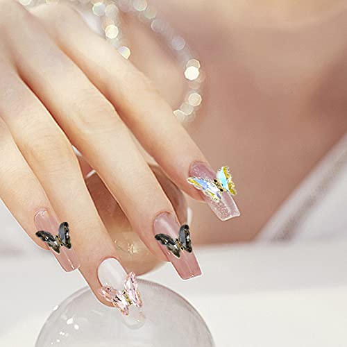 Сопственост на ноктите од 40 парчиња кошарка за нокти, метални нокти на пеперутка, 8 бои пеперутка сјајни нокти привлечност, акрилни