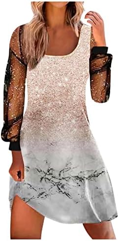 JJHAEVDY женски печатени мрежи за печатење со долги ракави мини фустани ладно рамо случајни sequins v вратот елегантен загадувачки