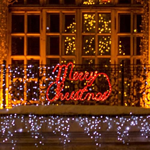 LAMPHOME [Голем 24 X13.5 180 LED Среќен Божиќен неонски мотив Супер-светло црвени LED диоди на отворено Божиќна декорација со