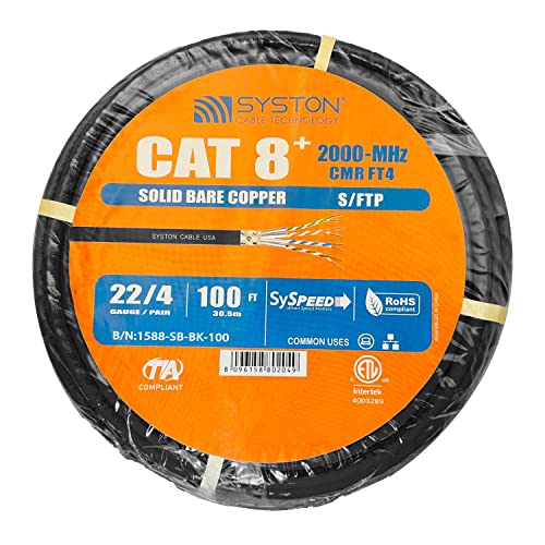 Системски Кабел Cat8 Етернет Рефус Суров Кабел 2000MHz 2GHz 40GB 100 ft Цврст Гол Бакар S/FTP Индивидуален електромагнетен