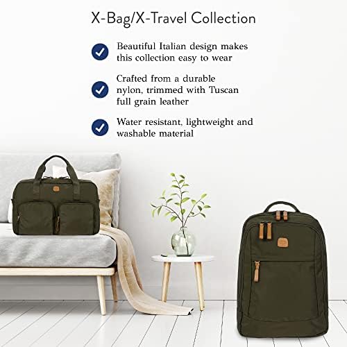 Ранецот на метро со X -Travel на Брик - 15 инчи - Пакет за патувања за жени и мажи - дизајнерска торба со големи џебови - маслинка