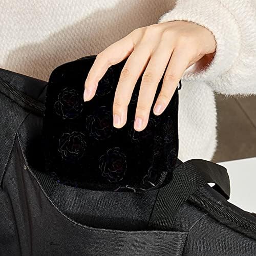 Орјуекан санитарна торба за складирање на салфетка, торба за преносни периоди за жени девојки менструална чаша торбичка, црна апстрактна роза шема цвет гроздобер