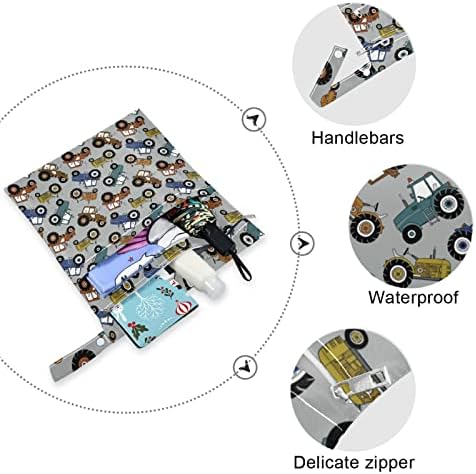 ТРАКТОРИ ZZXXB Печатење Водоотпорна Влажна Торба Ткаенина За Повеќекратна Употреба Пелена Влажна Сува Торба Со Патент Џеб За Патување Базен