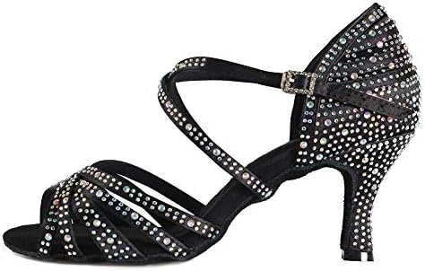 Hipенски латински танцувачки чевли со хипосеус со Rhinestones Ballroom Party Tango Performance Shoes Висока потпетица 7,5 см, модел L377, црна, модел L377, САД 5.5
