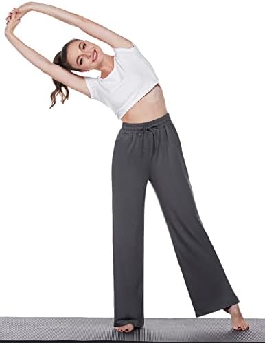Дееша широки нозе јога панталони за жени поделени полите лабава проточна дневна панталони за влечење еластични панталони со висок половината со џебови