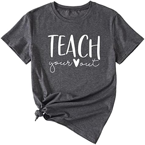 Научете ја вашата срцева кошула Новање наставници маица за жени кратки ракави, смешна наставничка кошула лето врв