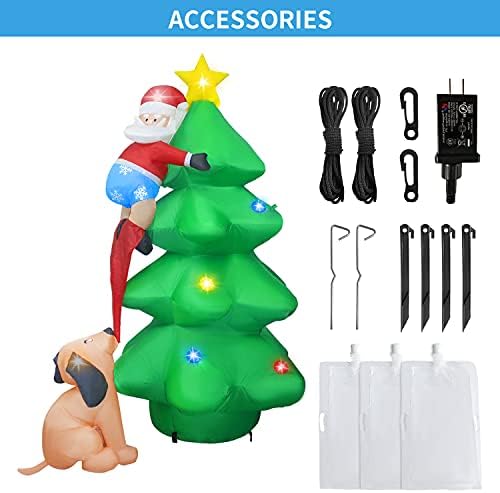 Yegkgo 6ft Божиќна надувување на надувување, декорација на надувување, надувување на новогодишна елка со Дедо Мраз и куче, само надувување на божиќен декор со LED светло ?