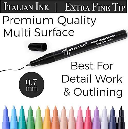 Artistro 15 акрилна боја пенкала Екстра фино совет специјални бои издание и 15 маркери за бои базирани на нафта Финав врв, пакет за рок