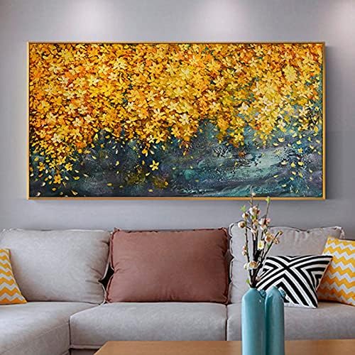 Рачно насликано сликарство со масло од пејзаж на платно - рачно изработени убави жолти цвеќиња, уметнички дела, за дневна соба спална