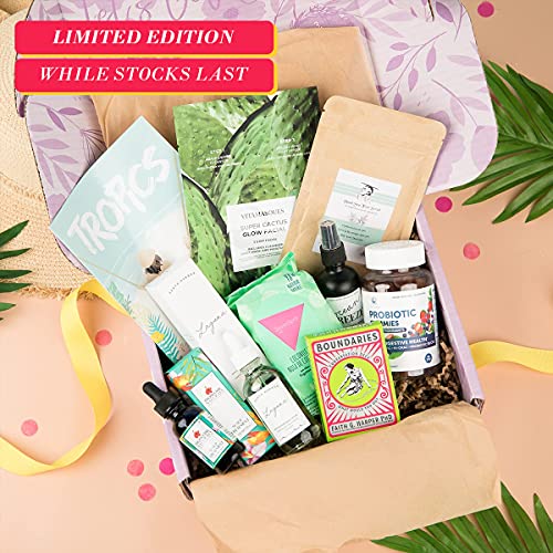Кутија за тропски производи Therabox - Комплет за само -грижа со 8 подароци за тропска грижа за одмор за жени - совршена идеја за летен подарок за да го извадите вашиот тр?