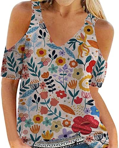 Студените врвови на рамото за жени, летни врвови за жени 2023 трендовски врвови маички цветни графички маички слатки фустани блузи
