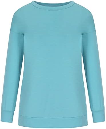 Женски обичен долг ракав џемпер на екипажот на екипажот симпатичен пуловер опуштено вклопување врвен моден туничен кошула крикет облека