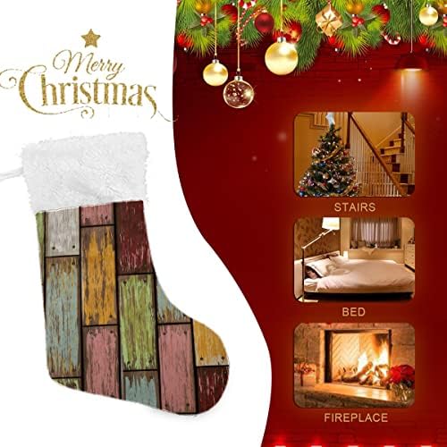 Божиќни чорапи разнобојни дрвени штала кабина лента бела плишана манжетна мерцеризирана кадифена семејна празник персонализиран голем порибување Божиќна забава