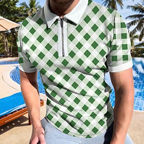 XXBR MENS SUMBER 2 PIECTS CHECKED CRAID PRINT Краток ракав Зип Поло кошули голф шорцеви поставени опуштени вклопувани обични облеки
