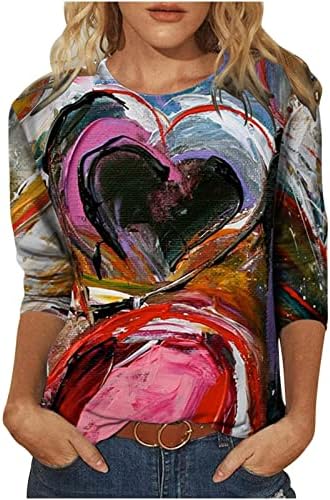 Jjhaevdy Валентин кошули за жени, екипаж на врвови со долги ракави, џокери за срце, графички џемпери за двојки за двојки на врвови