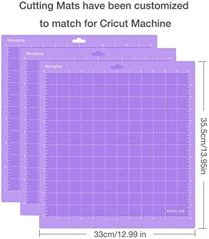 Realike 12x12 Mat Mat Shorkgrip Cutting For Cricut Maker 3/Maker/Истражете 3/Air 2/Air/One, Gridded Leadsive Non-Slip Cut Mat за занаети,