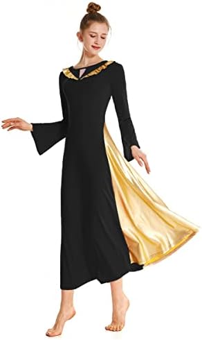 Rexreii omeенски bellвонче на ракав v-облик на рифли богослужение пофалби танц фустан би бои здолниште со целосна литургиска лирска танцувачка
