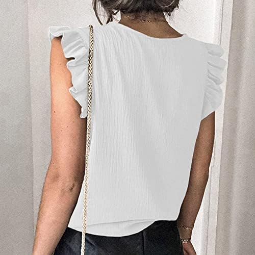Женска блуза vneck spandex врвови за дами без ракави обични руфли обична летна есенска блуза 2023 облека A9 A9