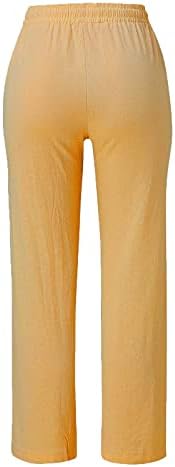 Вокачи Обични панталони за жени со цврста боја Еластична висока важена удобна панталони со џебови лето лабава панталони за плажа