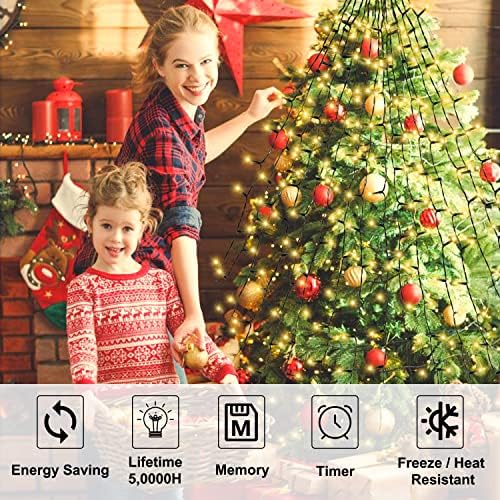 Светла за новогодишни елки - повеќебојни 480 LED 9,82ft x 16 капки светла Божиќни украси со 8 модели и мемориска функција и тајмер