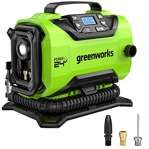 Greenworks 24V преносен компресор за воздух, безжична гума на Воздушна пумпа за надувување, макс 160 psi, 2 извори на енергија,