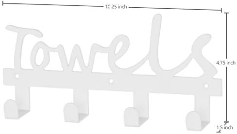 Мигифт Ѕид Монтиран Бел Метал Рака И Бања Држач За Крпи Со 4 Куки И Крпи Отсечени Дизајн