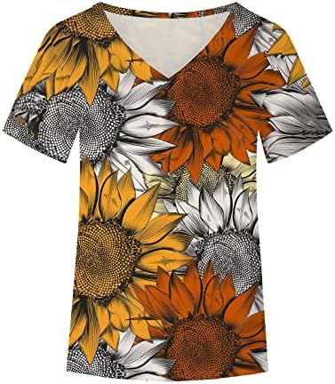 Кошула за памучна блуза за дами лето есен краток ракав 2023 Длабок V врат графички печати цветни обични блузи ал ал