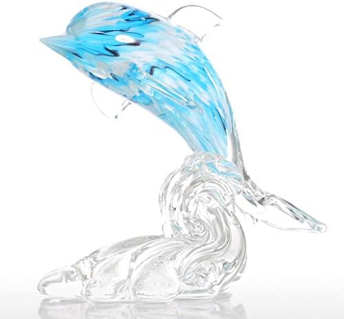 Jydqm Сини делфини статуети Дома за украсување Домашни додатоци стакло украс животно модерна фигура дома декор сина и бела боја