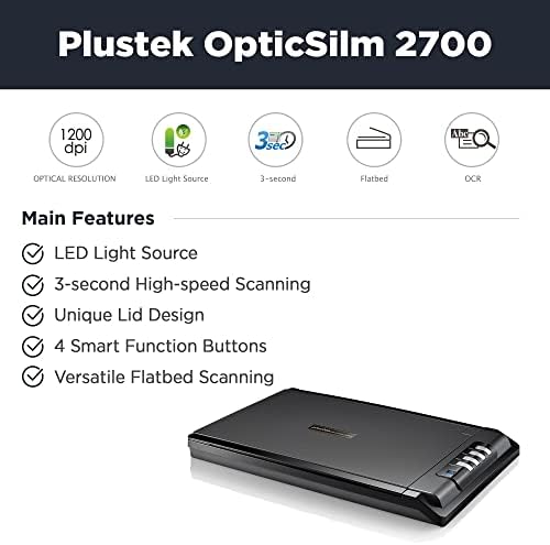 Plustek Opticsilm 2700 - Скенер со рамна брзина со голема брзина, брзина на брзо скенирање на 3 секунди. Компактен дизајн за дома